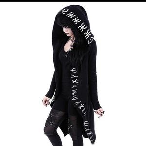 Hooded black Runes duster cape